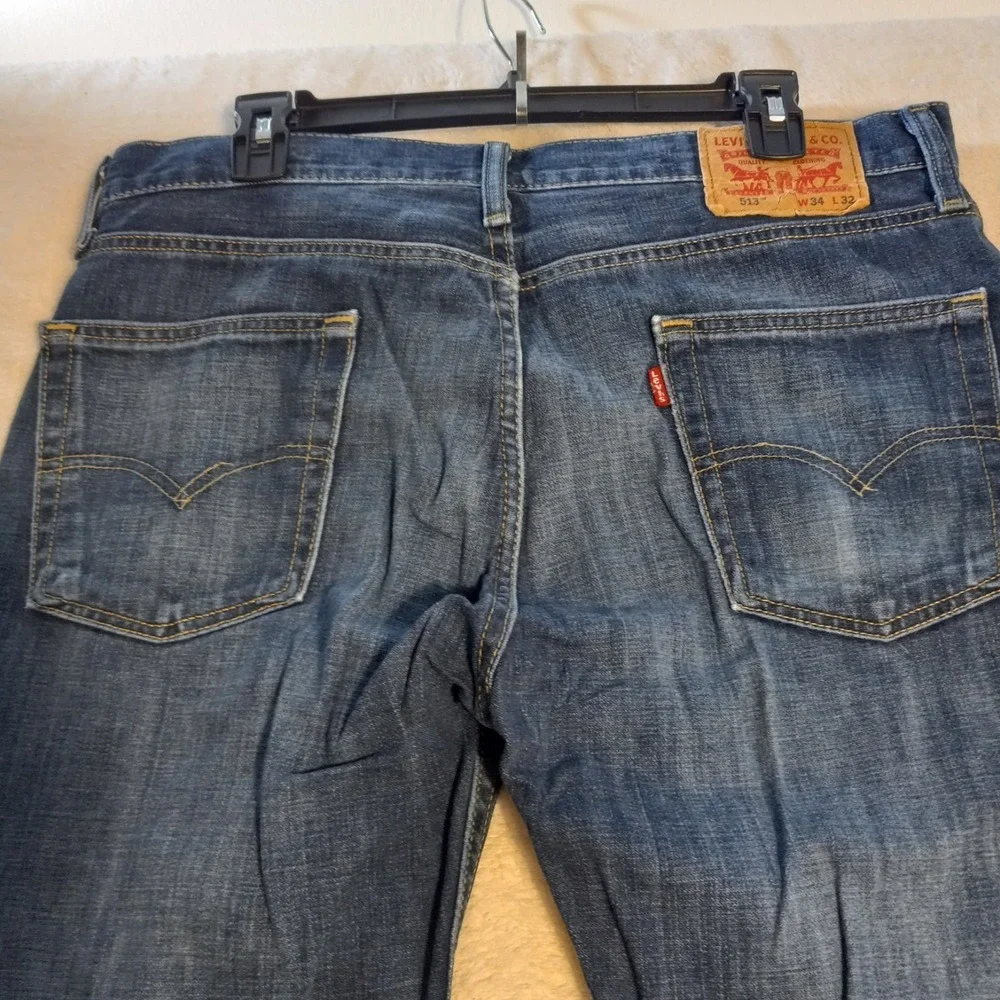 Levi 513 Slim Straight Jeans Mens 34x32 Blue Denim Stretch Pants